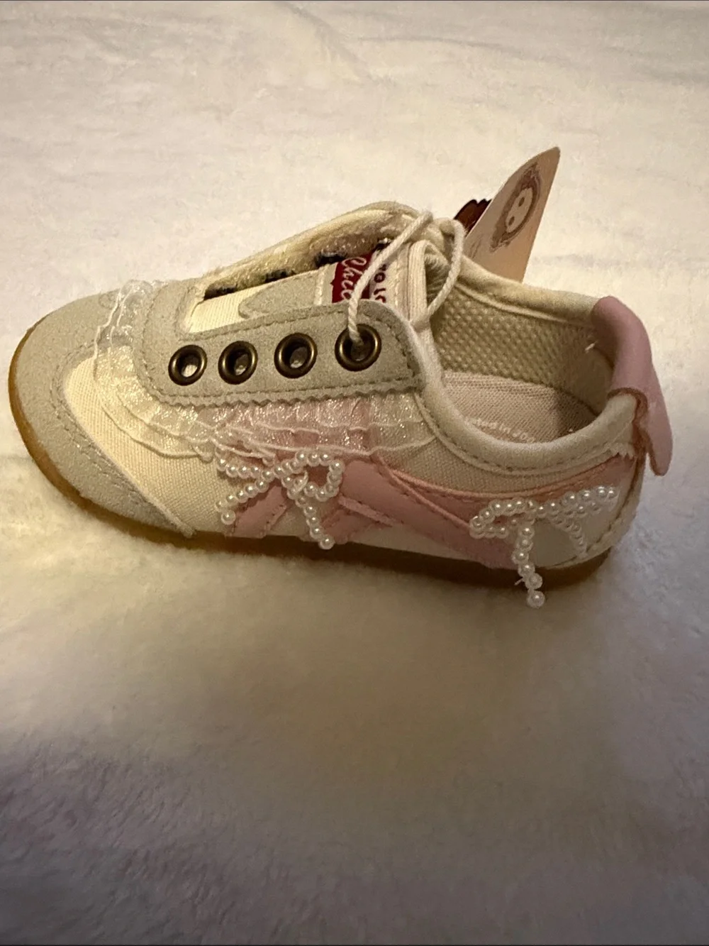 ChildsPlay Lace-Trim Baby Walker Shoes in Cream and Pink